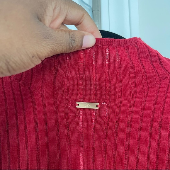 Cult Gaia x GAP Red Ribbed Wool Mock Neck Sweater NWT Size Large - Picture 5 of 9